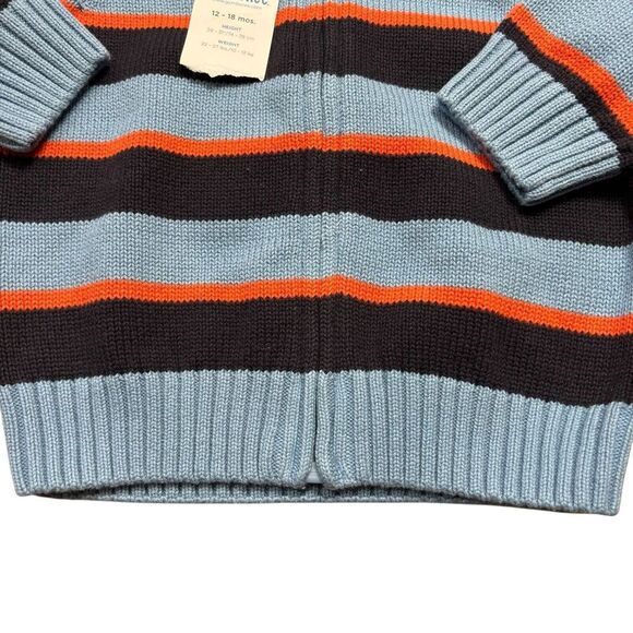 NEW GYMBOREE Blue Striped Football Rugby Sweater Full Zip Hooded Orange Boys 18m - Picture 5 of 8